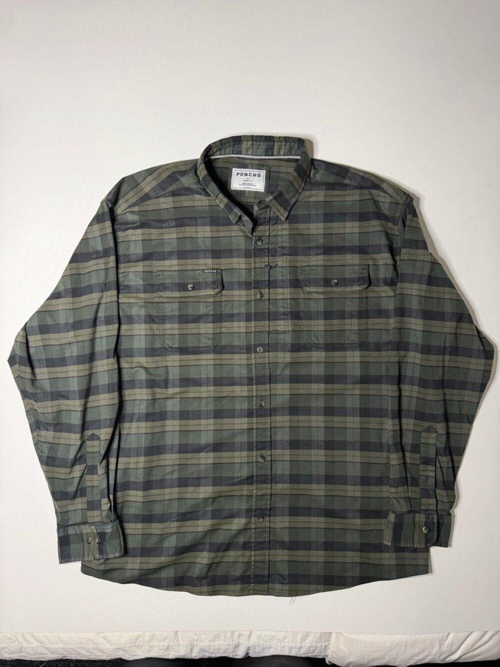 Poncho The Kodiak Plaid Flannel Shirt Magnet Pockets Green Mens XXL